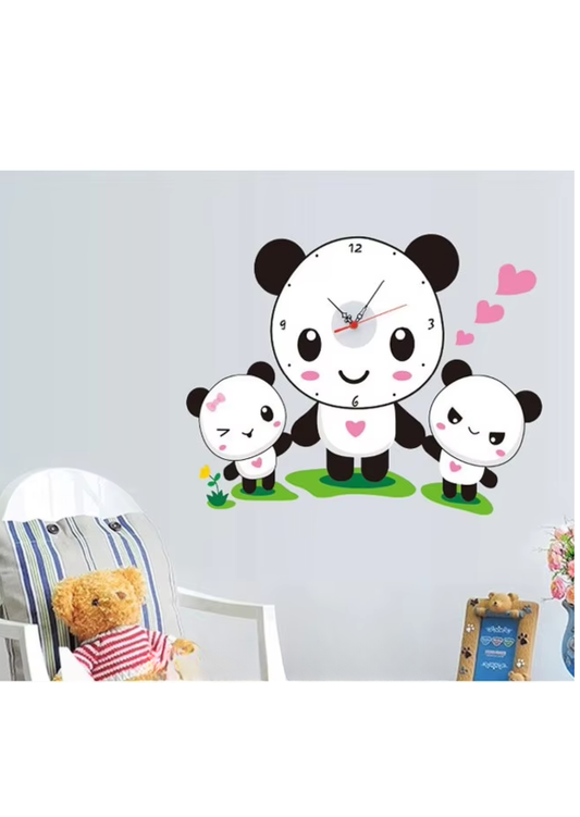 Cute Family Panda Bear Wall Clock Decal For Kids