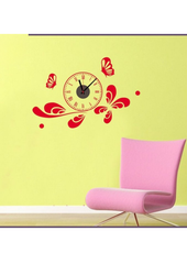 Red Butterfly Floral Motif Wall Clock With Roman Numerals