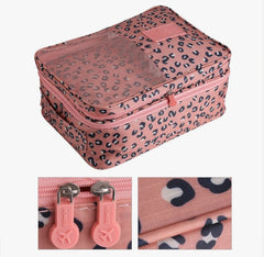 Pink Leopard Print Portable Travel Packing Cube Luggage Organizer Bag