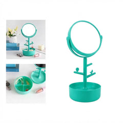 Tree Shaped Jewelry Stand Organizer With Rotating Makeup Mirro