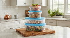 IKEA Stackable Plastic Food Storage Containers Set of 4 With Blue Lids