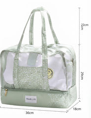 Green Floral Print Mesh Travel Duffel Bag with Zipper