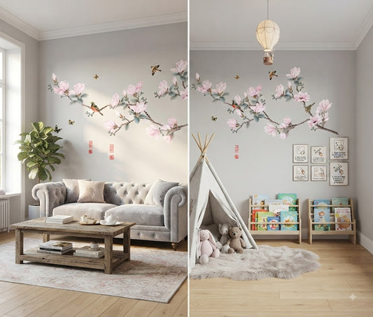 Wholesale Pink Magnolia Flower Tree Branch Wall Sticker Decal