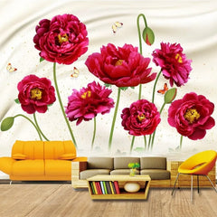 Red Peony Flower and Butterflies Wall Sticker