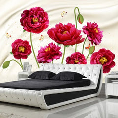 Red Peony Flower and Butterflies Wall Sticker