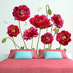 Red Peony Flower and Butterflies Wall Sticker