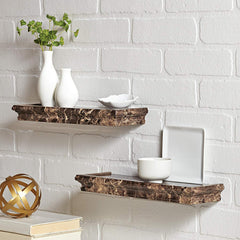 Decorative Brown Marble Finish Floating Wall Shelves For Living Room
