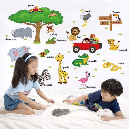 Jungle Safari Animal Wall Stickers for Kids’ Rooms – Removable Nursery Decals