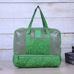 Green Floral Print Mesh Travel Duffel Bag with Zipper