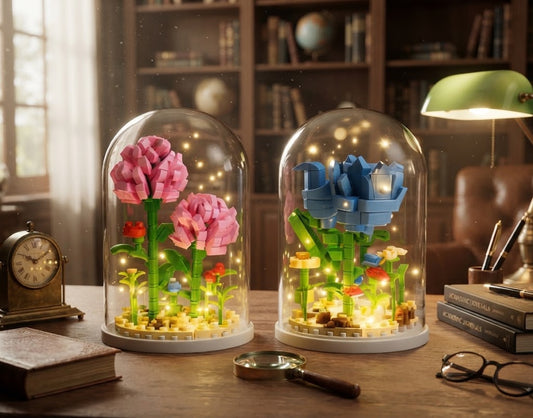Botanical Flower Building Block Lamp with LED Night Light Dome