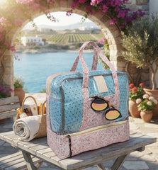 Floral Print Mesh Travel Duffel Bag with Zipper Closure