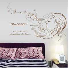 Botanical Woman Face Dandelion Removable Vinyl Wall Sticker Decal
