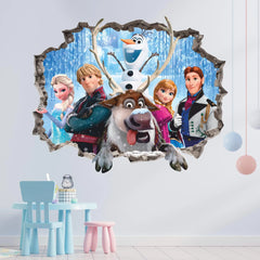 Frozen Broken Wall 3D Effect Sticker With Anna And Olaf
