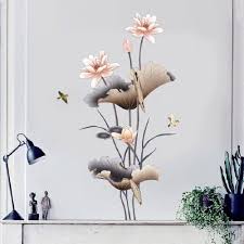 Elegant Pink Lotus Flower and Flying Birds Wall Sticker