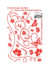 Wall Stickers Red Floral Vine Butterfly Wall Decals