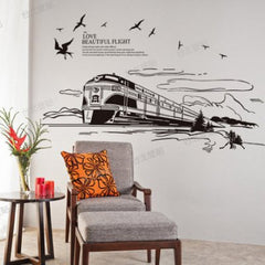 Vintage Steam Train And Flying Birds Wall Art Sticker Decal