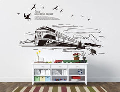 Vintage Steam Train And Flying Birds Wall Art Sticker Decal