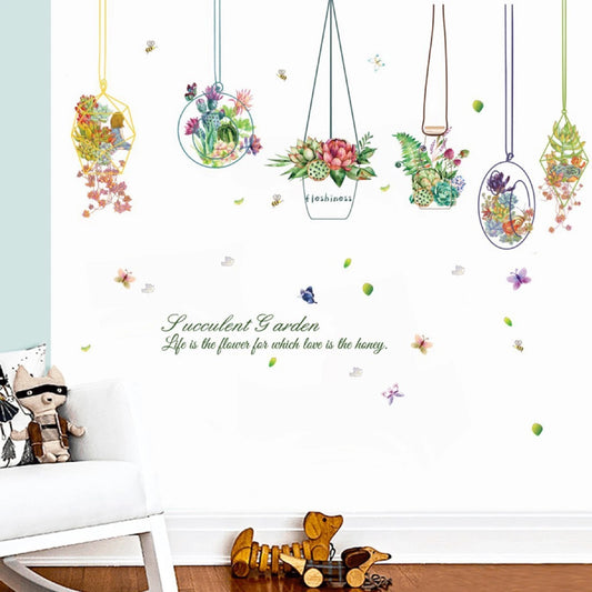 3D Hanging Geometric Terrarium Plants & Lights Wall Sticker Decal