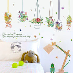 3D Hanging Geometric Terrarium Plants & Lights Wall Sticker Decal