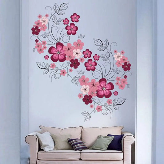 Pink Floral Vine and Blossom Wall Sticker Decal Set