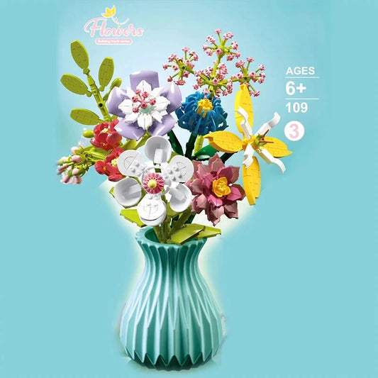 Colorful Flower Bouquet Building Kit – DIY Vase Brick Set