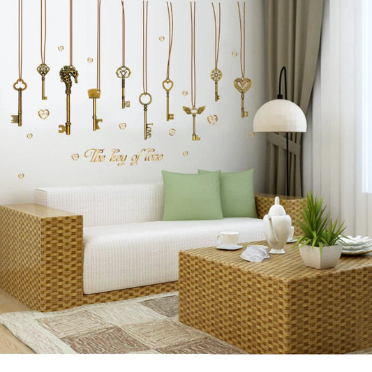Vintage Hanging Keys and Heart Accents Wall Decal