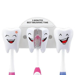 Cute Cartoon Tooth Shaped 3 Slots Wall Mounted Toothbrush Holder