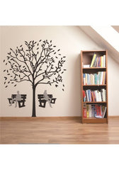 Large Black Tree with Benches Removable Wall Sticker Decal