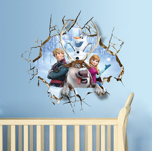 Frozen Broken Wall 3D Effect Sticker With Anna And Olaf