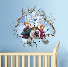 Frozen Broken Wall 3D Effect Sticker With Anna And Olaf