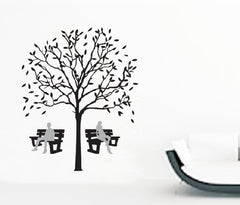 Large Black Tree with Benches Removable Wall Sticker Decal