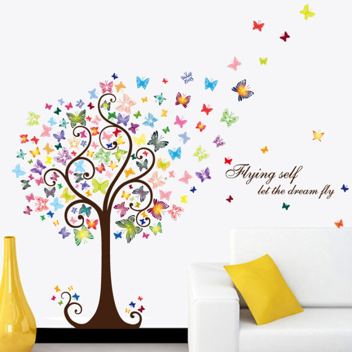 Butterfly Tree Flying Self Quote Wall Paper PVC Wall Decor.