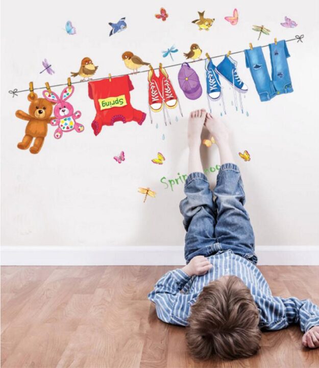 Spring Mood Wall Sticker Hanging Clothes Wall Paper Kids Room.