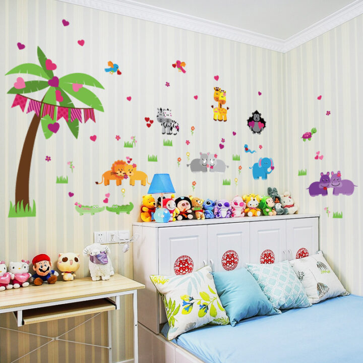 Animals Wall Sticker Tree Colorful Birds Hearts For Kids Room.