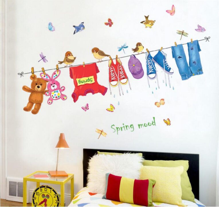 Spring Mood Wall Sticker Hanging Clothes Wall Paper Kids Room.