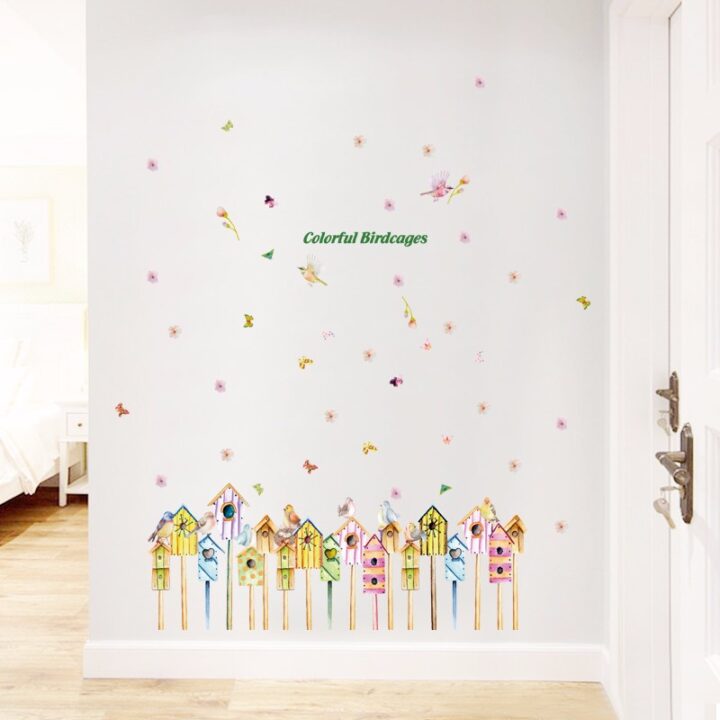 Colorful Birdcages Wall Stickers Butterflies For Home Decoration.