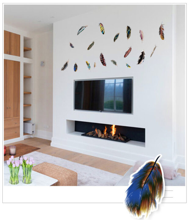 Living Room Wall Sticker Colorful Hanging Feather Home Decor.