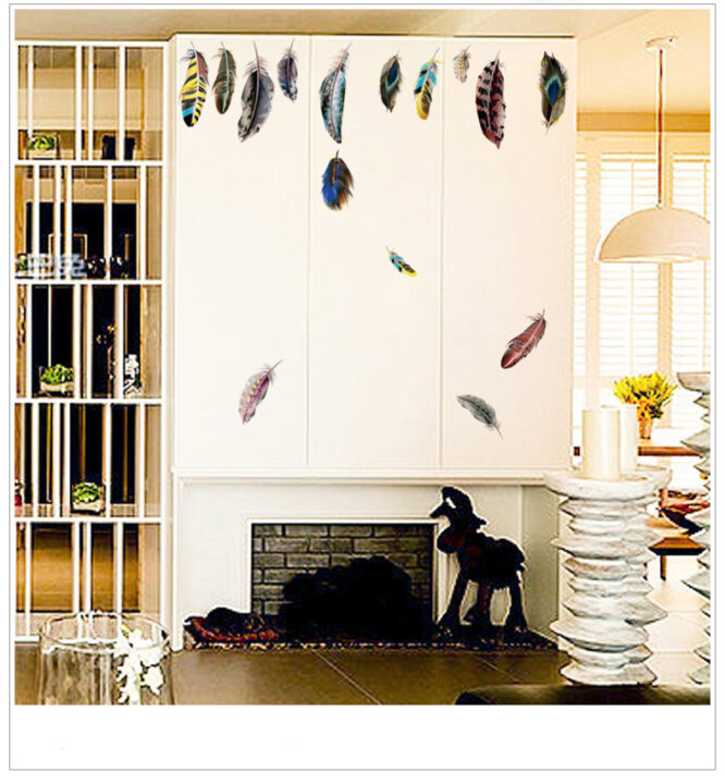 Living Room Wall Sticker Colorful Hanging Feather Home Decor.