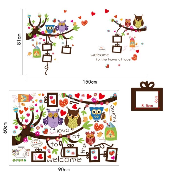 Wall Art Decorations Owl Tree House Colorful Wall Paper Cartoon 