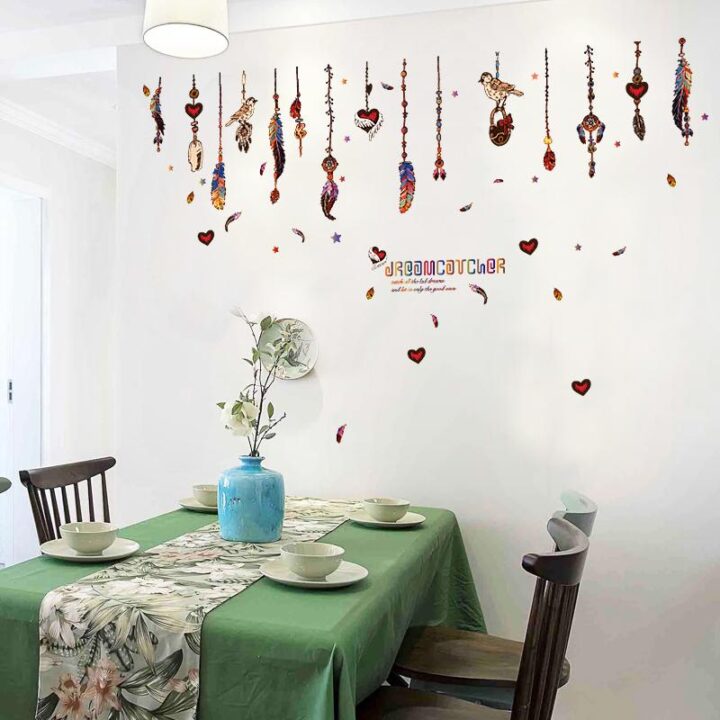 Feather Pendant Wall Sticker Colorful Hanging Feathers Wall Paper