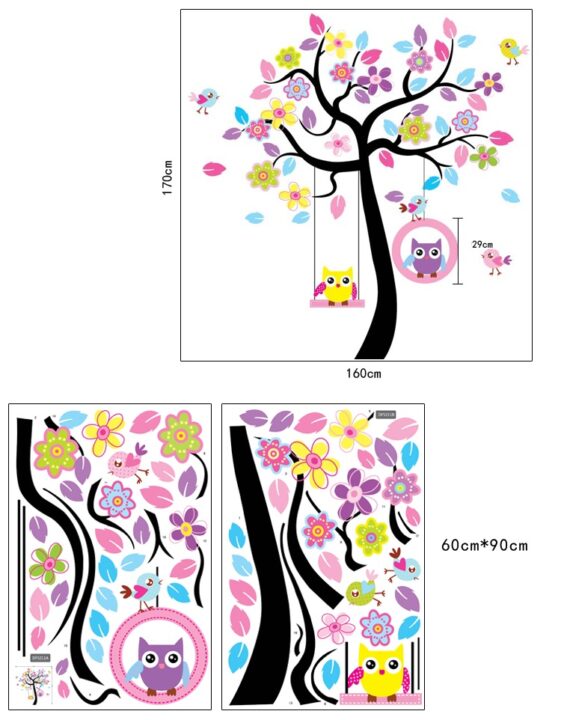 Wall Sticker For Kids Room Owl Tree Creative Colorful Wallpaper.