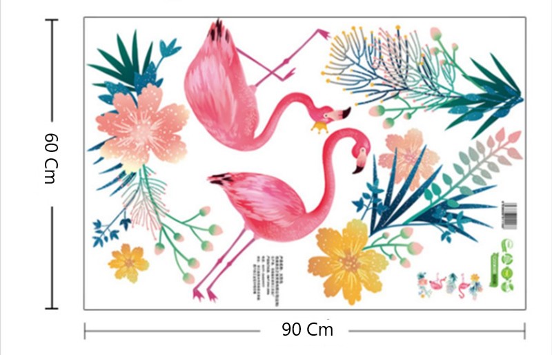3d Wall stickers Pink Flamingo With Colorful Leaves Wall Decal.