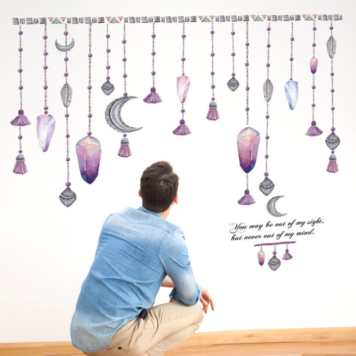 Wall Decal Romantic Purple Hanging Bead Curtain Wall Sticker