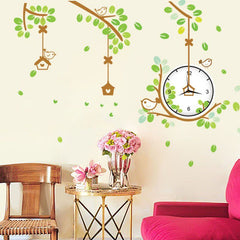 Charming Bird Branch Wall Sticker Clock With Quotes Decals