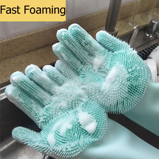 Silicone Gloves With Scrubber Multifunction Glove For Dishwashing.
