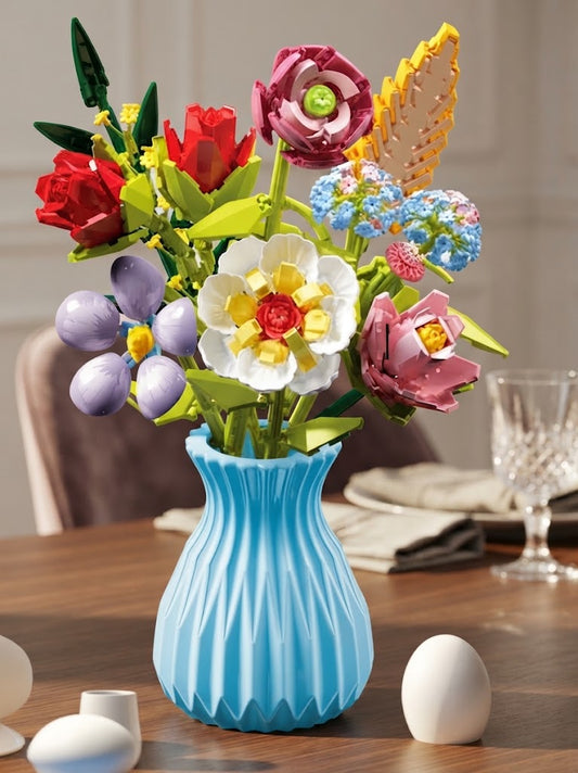 Botanical Flower Building Block Bouquet Set with Vase