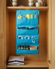 Sky Blue 4 Pocket Hanging Wall Organizer For Closet Storage