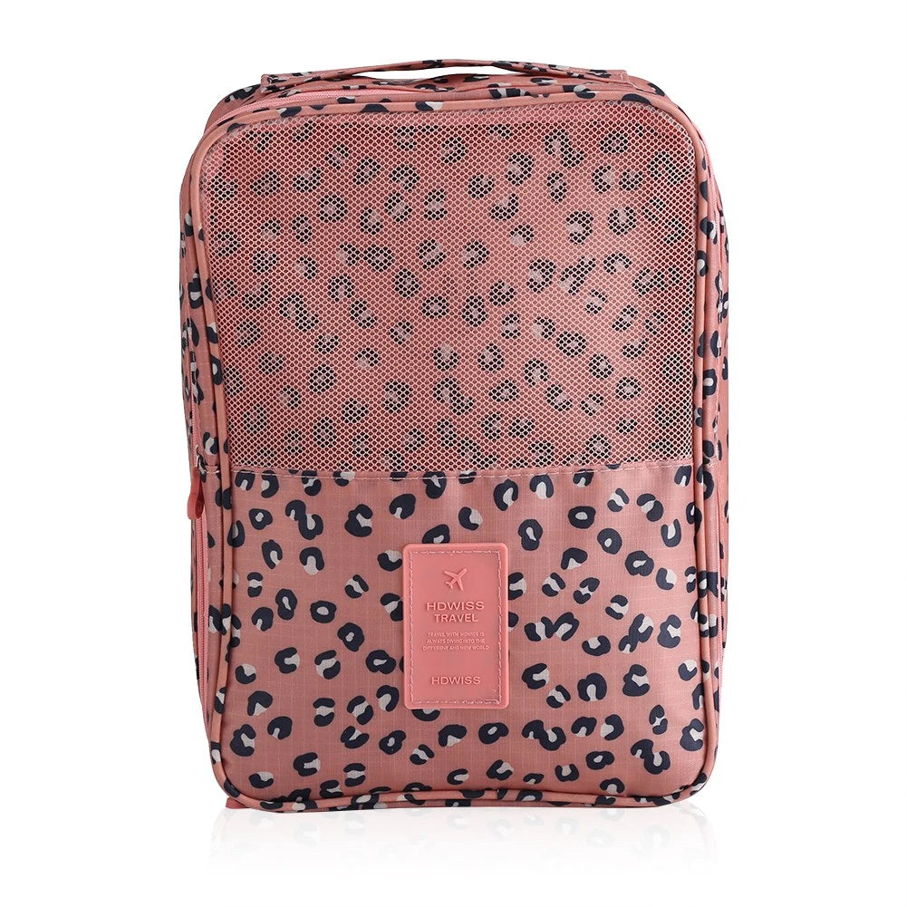 Pink Leopard Print Portable Travel Packing Cube Luggage Organizer Bag