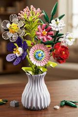 Botanical Flower Building Block Bouquet Set with Decorative Vase