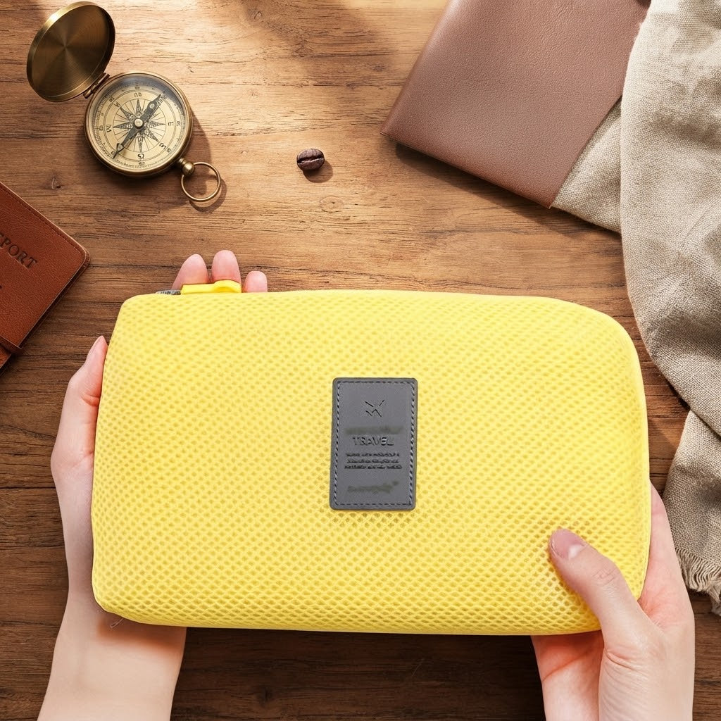 Yellow Waterproof Travel Organizer Pouch Bag For Electronics And Accessories